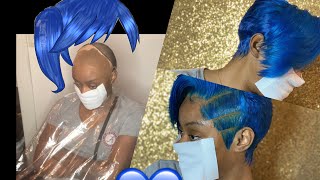 How To Do A 28 Piece Quick Weave W/ Frontal  Blue Hair!! Very Detailed