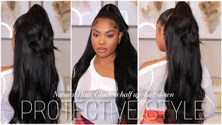 Glueless Half Up Half Down Style On Natural Hair No Leave Out Protective Hairstyle Ft. Junoda Wig