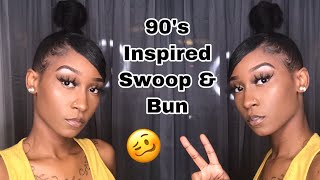 Sleek Bun With Swoop Bang || 90’S Look || Natural Hair