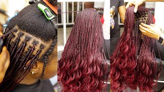 Install Knotless French Curls Braids Extension On Type 4C Natural Hair | Salon Work