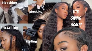 Really Detailed Deep Side Part Frontal Install | Knot Bleaching, Plucking, & Install Alibonnie Hair