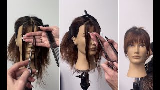 How To Cut And Style Layer Bangs | Bottleneck Bangs Haircut Tutorial