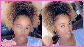 Super Natural Afro Curly Ombre Drawstring Ponytail | Sassina Hair