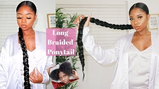 Sleek Long Braided Ponytail On 4B/C Natural Hair | $5 Protective Style