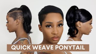How To: Quick Weave Ponytail With Swoop | Short Hair