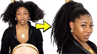 Sleek Ponytail On Thick, Kinky Type 4 Natural Hair Without Heat Or Gel!!