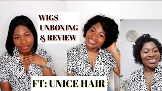 @Unice Hair 12 Inch Lace Closure Bob Wig + Bouncy Curl Short Pixie Cut Wig| Wigs Unboxing & Review