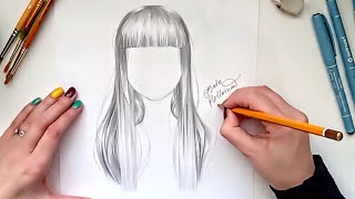 How To Draw Straight Hair With Bangs - Easy Drawing Tutorial With Narrative