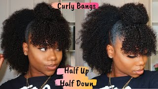 Natural Hairstyle - Half Up Half Down With Curly Bangs | Is Curlscurls Natural Clip-In Worth Buying?