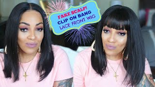 Clip On Bang Pre Plucked Bleached Fake Scalp Lace Frontal Wig| No Work Needed| Hairvivi