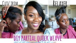 Partial Quick Weave!| Trim& Relaxer!|Short Hair Tutorial| Divatress.Com