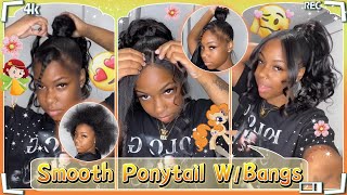 Easy Ponytail W/Two Bangs Install | Loose Wave Weave On Natural Hair | Ulahair Review