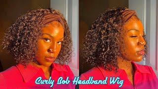 Curly Bob Headband Wig! |No Lace, No Glue| Easy Install