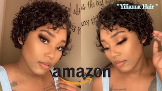 I’M Back !! Installing Affordable Pixie Cut Kinky Curly Wig | Amazon| Wet Wet