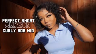Amazon Short Curly Bob Wig + Curly Pixie Wig Review And Install   | Olineece