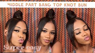 How To: Middle Part Bang With A Top Knot Bun |Clairefendy