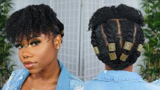 Cute Hairstyle For Type 4 Natural Hair | Flat Twist And Curly Bangs | Naturall Club Giveaway!