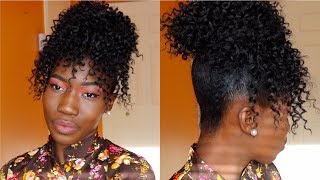 Faux Curly Bang & Bun | Drawstring  Ponytail On Natural Hair | Protective Style