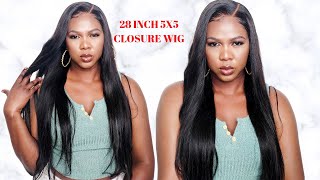 Angie Queen Hair 28 Inches Silky Straight 5X5 Hd Lace Install// Super Natural Lace
