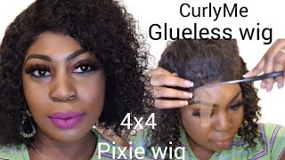 Curlyme Glueless Wig Review. Affordable Pixie Water Wave Mogolian Hair.