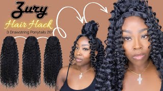 Easy Half Up Half Down Hair Hack Using 3 Drawstring Ponytails And A Lace Closure| Zury Deep 26'