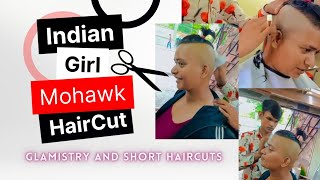 Indian Girl Mohwak Haircut At Barbershop !! Half Headshave !! Smooth Headshave #Poojawaghmarewagh27
