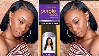 Start To Finish Side Part Quickweave  Bob With Leave Out Tutorial Using Outre Purple Pack Human Hair