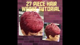 Red Color |27 Piece Hair Weave Tutorial |#Redhair Pixie Quickweave