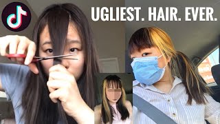 Tiktok Hair Makeover Fail Cutting Bangs Bleaching And Coloring Ugly Disaster Black To Blonde