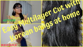 Very Easy Multi Layer Hair Cut At Home With Korean Bangs