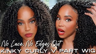 No Lace? No Edges Out! Realistic Kinky Curly V Part Wig | Beautyforever | Alwaysameera