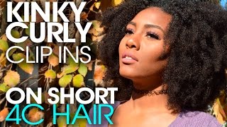 How To Install Kinky Coily Clip Ins On Short 4C Hair | Flawless Hair Company || Chanel Oldham