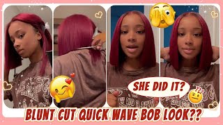 Slayed She Cut Her Own Blunt Cut Bob Hair! Hair Tutorial For Quick Wave #Elfinhair
