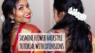 Half Up Half Down With Hair Extensions & Jasmine Flowers/Gajra Hairstyle For Tamil Hindu Wedding