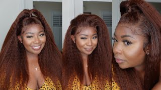 Under $200  Super Natural Auburn Kinky Straight Wig Install | Klaiyi Hair