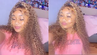 Half Up Half Down✨ Ombre Honey Blonde Curly Wig Installft Unice Hair