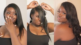 Super Easy Side Part Clip In Hair Extension Tutorial| Installing, Flat Iron Curls + Review