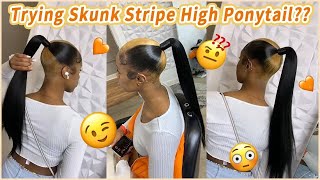 Love This High Ponytail Skunk Stripe Hairstyle | Natural Hair Extension With Bundles #Elfinhair