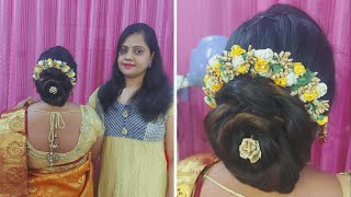 Traditional Bridal Bun Hairstyle Using Hair Extension/Low Bun Hairstyle For Saree#Thin Hair Messybun