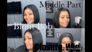 Blunt Bob Middle Part Closure Wig Easy Glueless Install