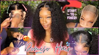 Easy 4X4 Swiss Lace Closure Wig Install  22” Curly Deep Wave Lace Wig  Feat. Domiso Hair Amazon