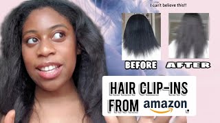 Trying Kinky Straight Clip-Ins Hair Extensions From Amazon 16" |Review | Wigreat | I Am Shocked