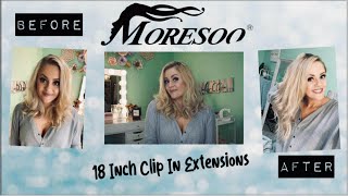 Moresoo 18 Inch Clip In Human Hair Extensions! Amazon Finds! Unboxing & Review!