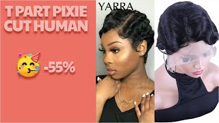  T Part Pixie Cut Human Hair Wig Deep Wave Side Part Hd