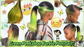☘️Dye Natural Hair Green Skunk Stripes | Barbie Ponytail W/Swoop Ft.#Elfinhair