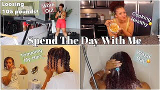 A Routine That Helped Me Lose 105 Lbs  Wash Day  Trimming My Natural Hair ✂️ With My Babies ‍‍