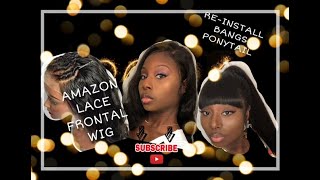 Amazon Lace Frontal Wig Install, Tutorial, Bangs, Ponytail, How-To, Sew-In, Plucked, Bleach Knots