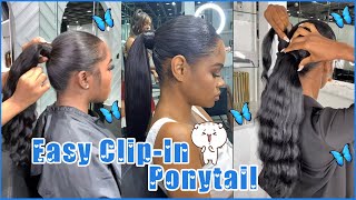 Clip In Invisible Ponytail Sleeking! Hair Extension Easy & Quick Hairstyle Ft. #Ulahair