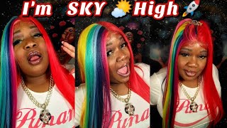 A Synthetic Dupe Of Nicki Minaj Trollz Rainbow  Hair   Zury Sis Piano Colors  Sky Lace Front Wig