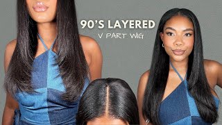 The Perfect 90'S Layered Yaki Textured Middle V Part Wig For Natural & Relaxed Hair Ft. My Firs